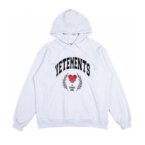White Embroidered Long-Sleeved Hooded Sweatshirt Vetements
